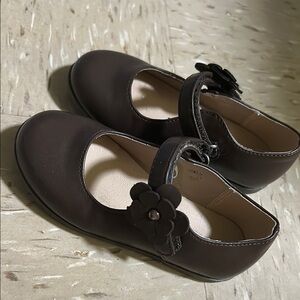 Brown Kids Mary Jane Shoes with Flower Detail